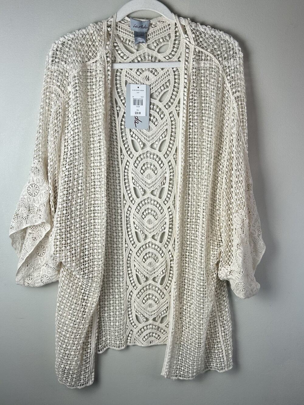 Le Moda Womens Boho S-L Cottagecore Hippie Coconut Girl Crochet Cardigan Flowy
